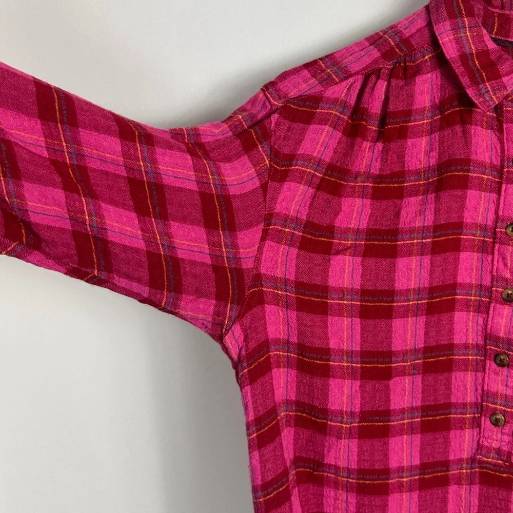 Anthropologie Isadora Pink Button Back Plaid Tunic Top Womens Size Small Popover - Picture 8 of 16